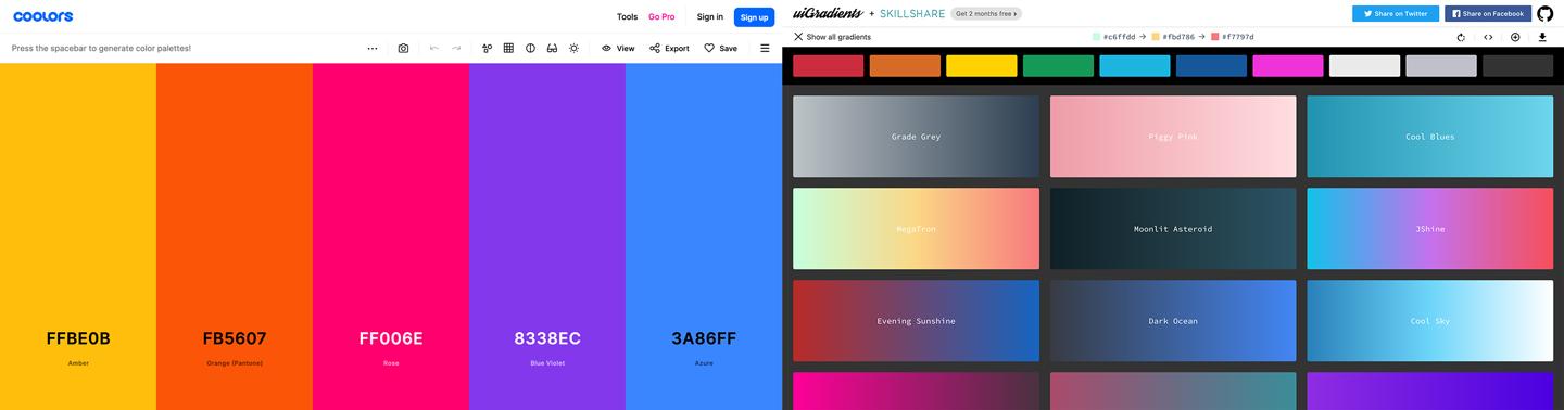 Coolors palette generator and uiGradients