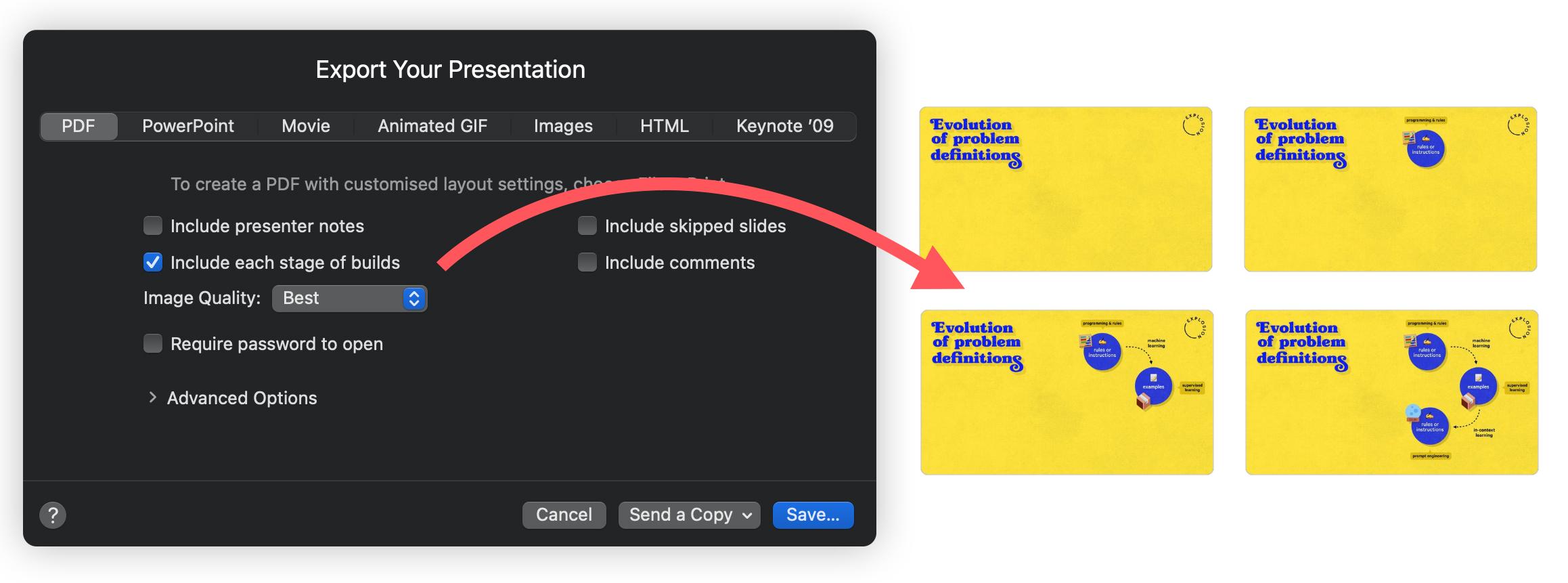 Exporting slides with animations in Keynote